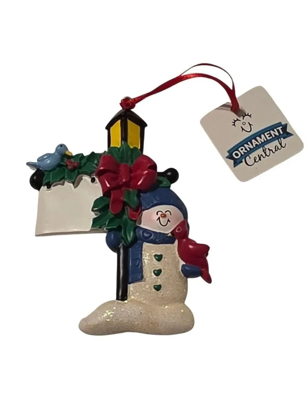 Snowman Holiday Ornament - Multicolor Lamp Post Cardinal Bird